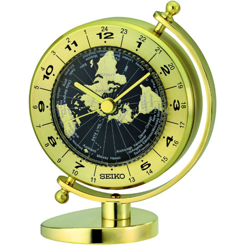 Seiko Tischuhr - Flatearth Flache Erde Uhr in goldfarbend QHG106G
