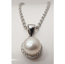 Damen Halskette mit Perle und Zirkonia 925/- Silber 157-103-w