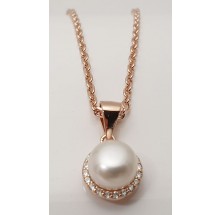 Damen Halskette mit Perle und Zirkonia 925/- Silber 157-103-r