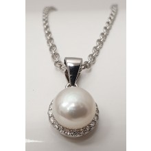 Damen Halskette mit Perle und Zirkonia 925/- Silber 157-103-w